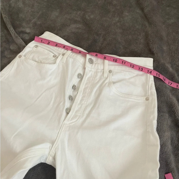 Agolde Riley High Rise Button Fly Raw Hem White Jeans - Picture 7 of 11